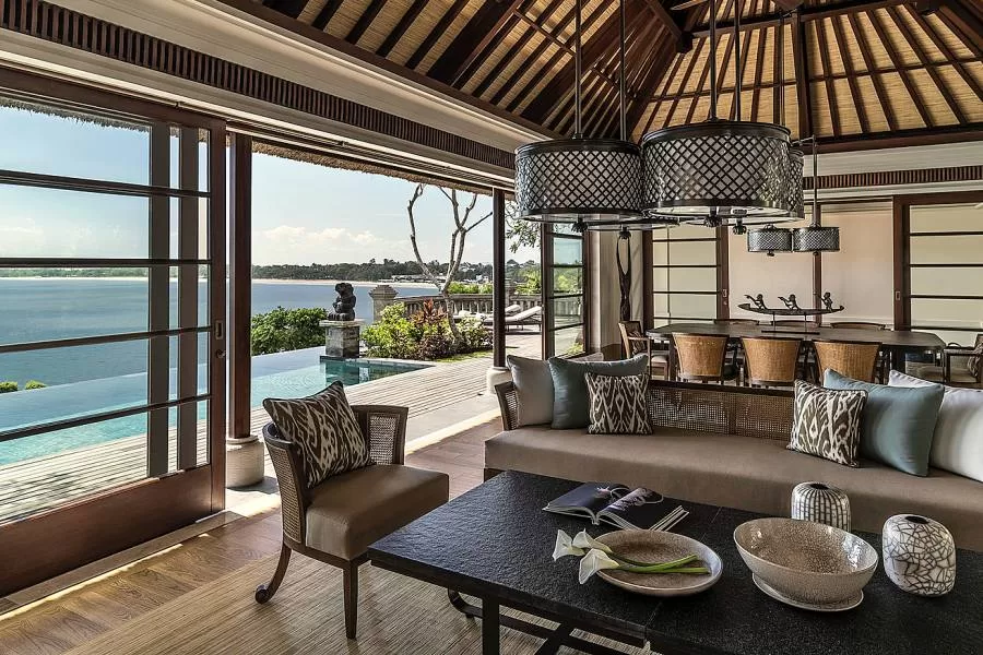 Lounge and dining area of a villa in Bali
