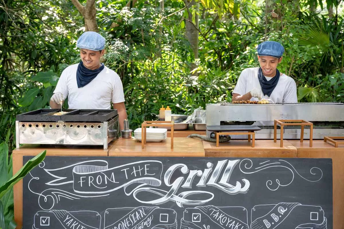 yakitori, live station, buffet, wedding reception menu, bali wedding reception, tirtha bali wedding planner, bali destination wedding, best bali wedding venue