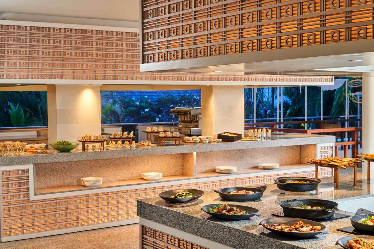 buffet for wedding reception at tirtha bali, exclusive wedding venues