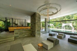 the lobby lounge at glass house, one of tirtha bali's exclusive bali wedding venues