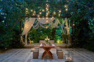 beautiful decoration from the malacite at glass house wedding package from tirtha uluwau, exclusive wedding venues in bali
