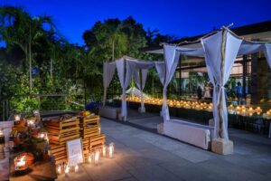 the pool terrace at glass house, one of tirtha bali's exclusive wedding venues