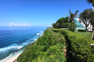 the view of the intimate affairs wedding package at tirtha uluwatu, set by the cliffs of southern Bali, wedding venue