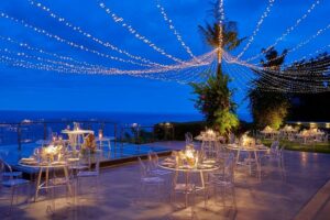 the glass stage, where you can enjoy live music on your wedding reception at tirtha uluwatu, one of the best bali wedding venues