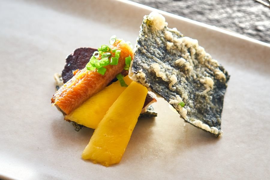Foie Gras & UNAGI, Mango Sandwich. Japanese course reception menu for your Bali wedding reception