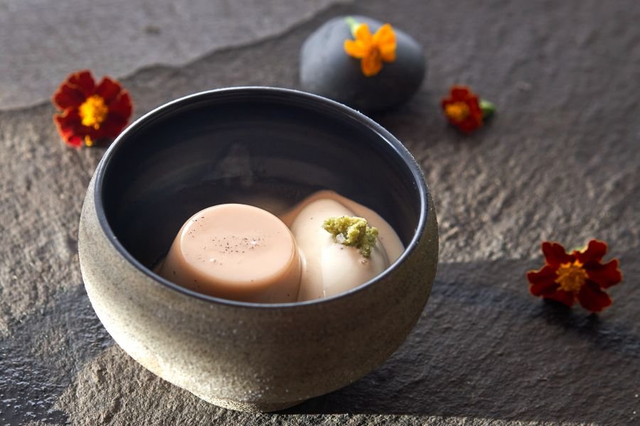 HOJICHA Blanc Mange with HOJICHA Ice Cream, specially prepared at our exclusive wedding venue in Bali