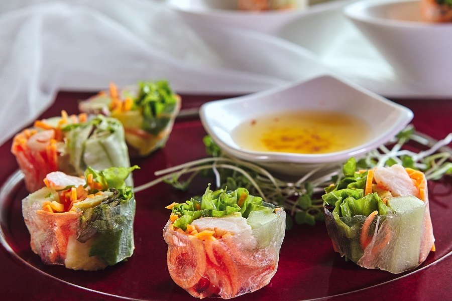 Poached Prawn with Vietnamese Spring Roll, Nuoc Cham Sauce