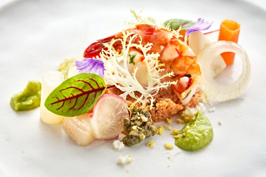Seafood Salad with Tomato Couscous, Green Pea Puree & Ravigote Sauce for your wedding reception in Uluwatu, Bali