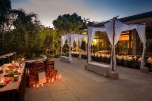 the pool terrace, a pre-wedding area at glass house, one of tirtha bali's idyllic wedding venues