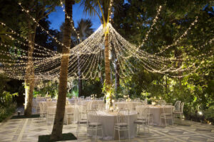 the moonlight garden, a wedding reception venue area at glass house, one of tirtha bali's exclusive wedding venues in bali