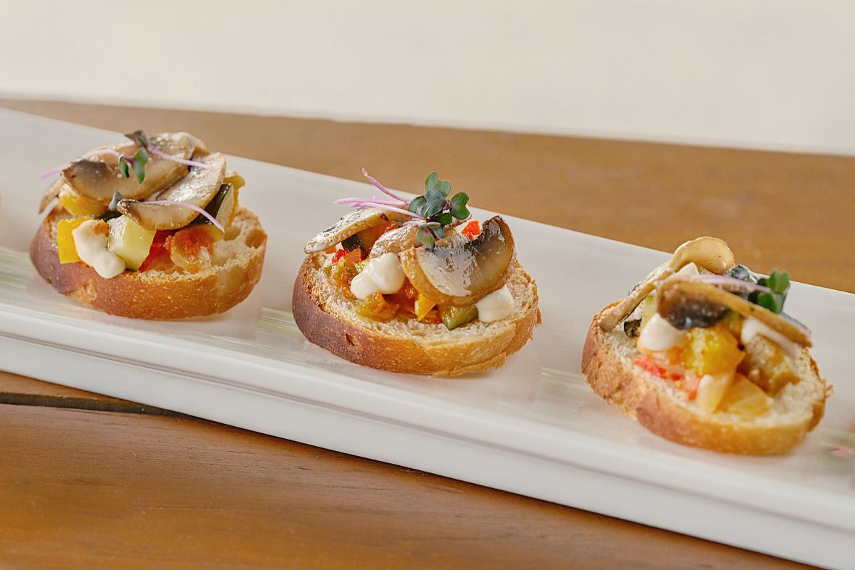 Stewed Summer Vegetables Bruschetta for your Bali destination wedding reception at Tirtha