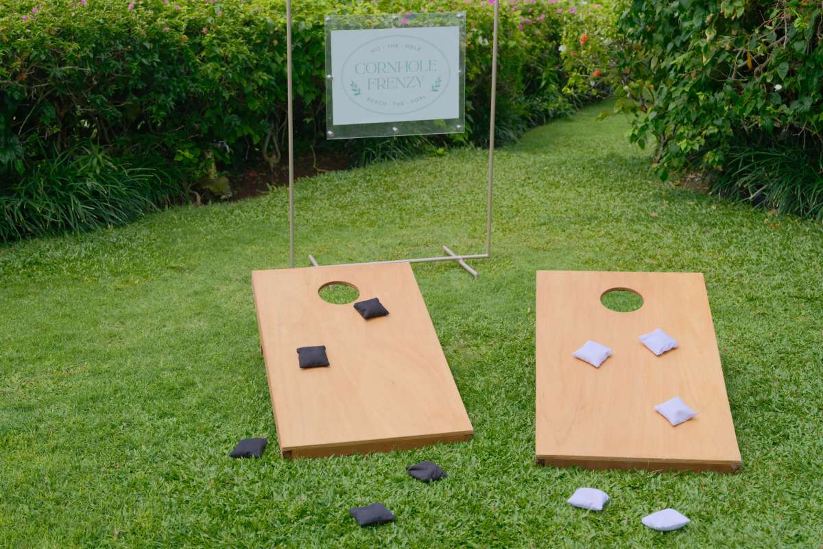 Cornhole, a popular North American game to entertain your guests at your Bali wedding reception at Tirtha Bali.