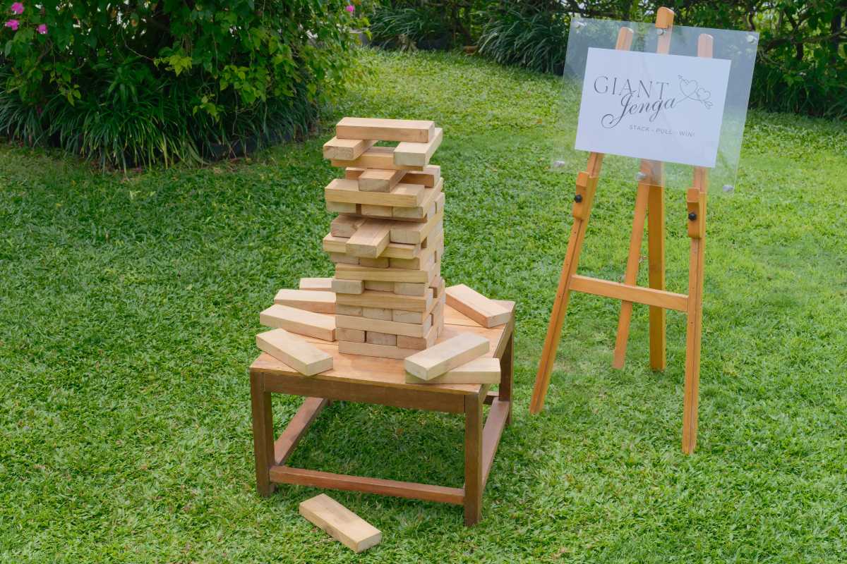 Giant Jenga, a thrilling game enjoyed by many for your Bali destination wedding reception
