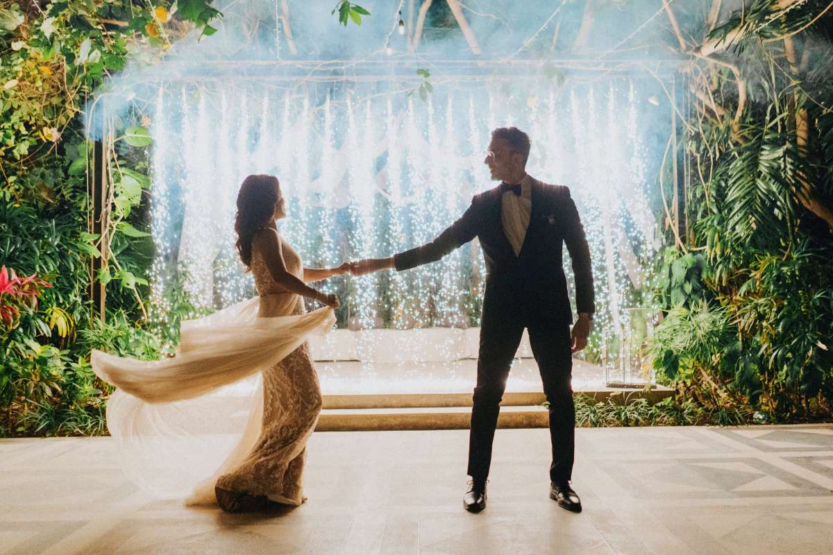 Waterfall Pyro, one of the wedding reception's entertainment option from Tirtha Bali, a magical wedding venue in Bali
