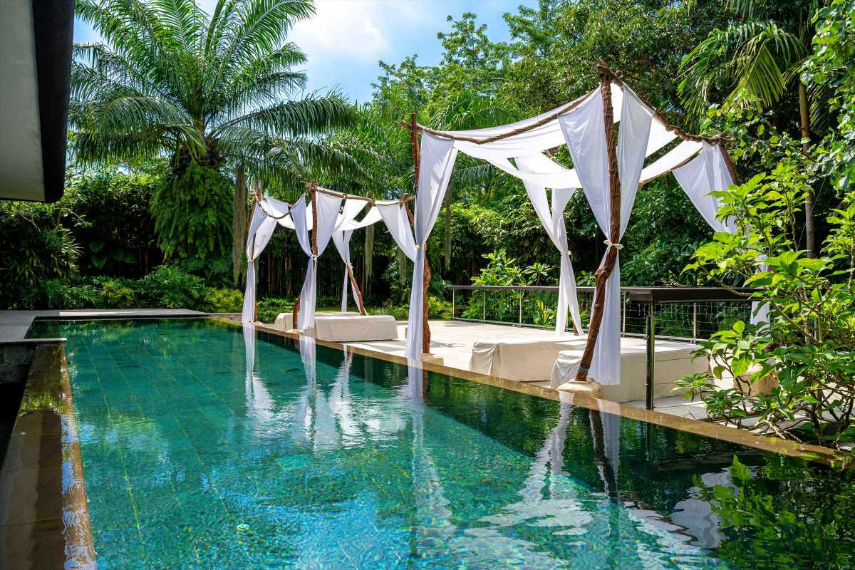 The swimming pool at the Glass House by Tirtha, a magical wedding venue in Bali