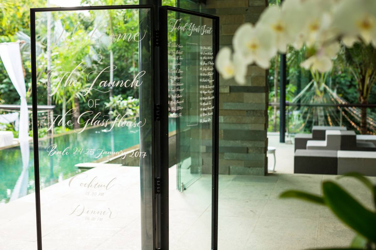 Heart-warming entrance area of the Glass House by Tirtha, a magical wedding venue in Bali for your dream destination wedding