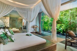 The master bedroom at Glass House by Tirtha, specially designed for the bride and groom