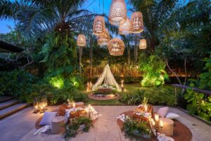 The Yellow Bamboo Garden emerges as an enchanting set-up for the after party of your magical Bali wedding at the Glass House by Tirtha Bali