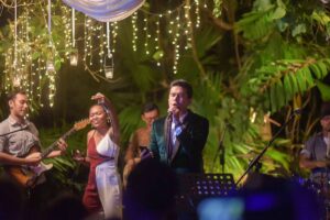 Live music performance at Moonlight Garden during a garden wedding at Tirtha Bali.