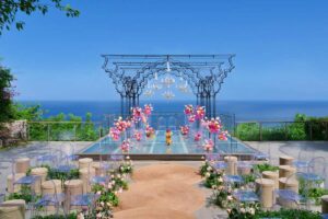 Indian wedding setup on the glass stage at Tirtha Uluwatu.