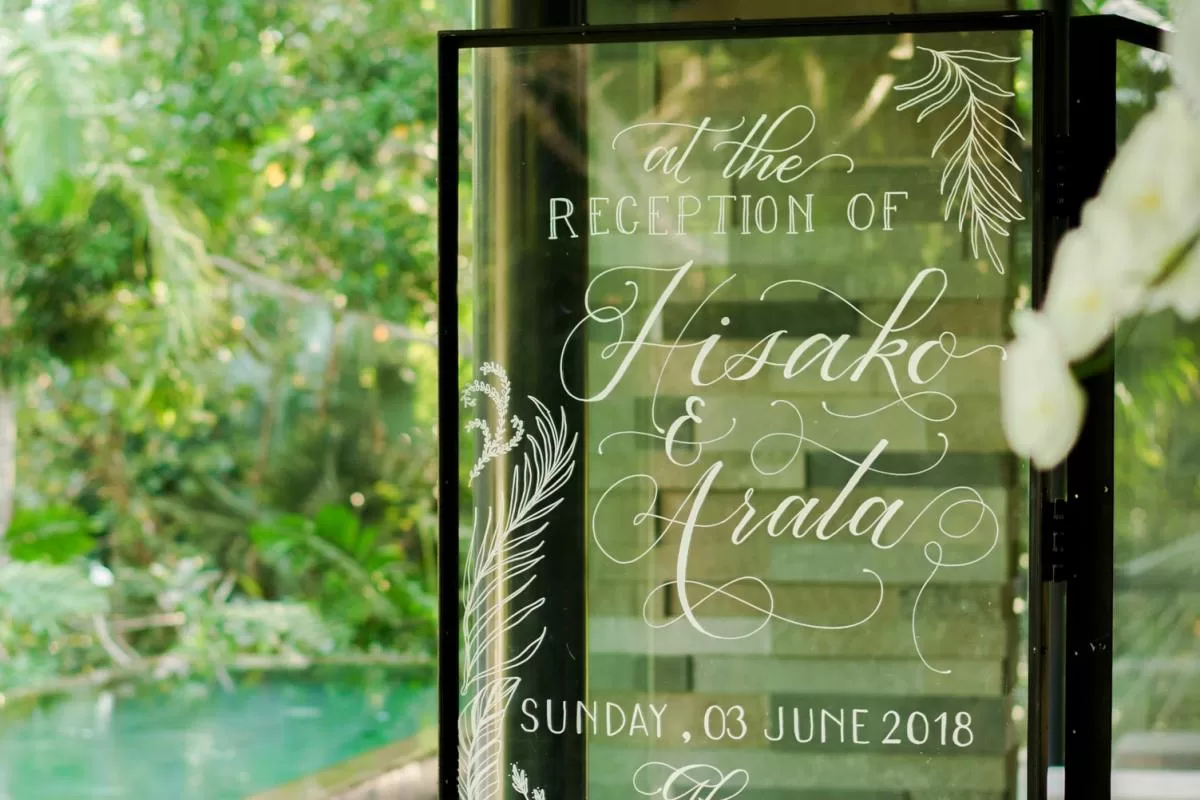 Welcome Board, Glass House by Tirtha, wedding villa, bali wedding package, bali wedding venue, bali destination wedding, best wedding venue in bali, Tirtha Bali wedding planner, wedding decoration, bali wedding, wedding bali