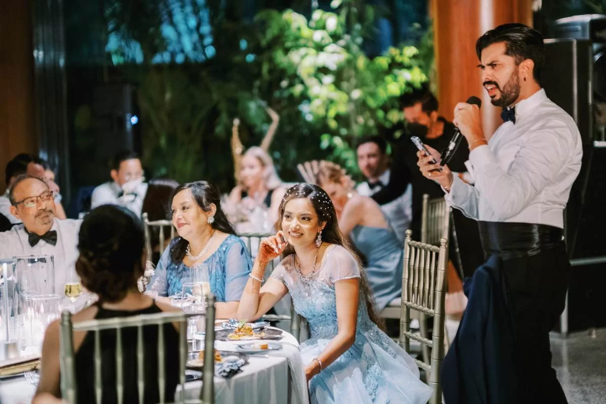 Indian Hindu Wedding in Bali with Tirtha, groom's speech, wedding reception, glass house by tirtha, all inclusive bali wedding package, bali wedding venue, bali destination wedding, best wedding venue in bali, Tirtha Bali wedding planner