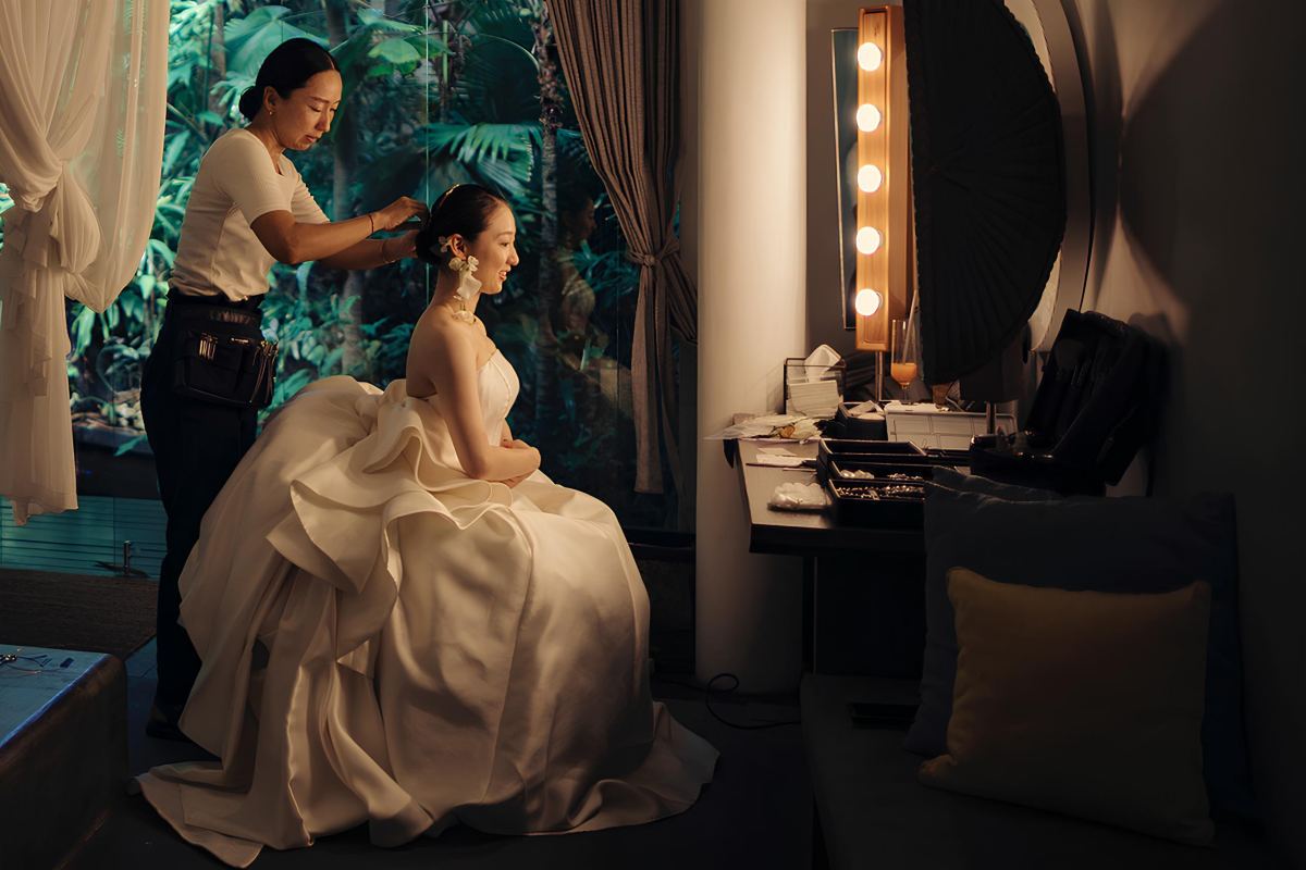 Bride getting ready at Bali wedding venue, the Glass House by Tirtha.