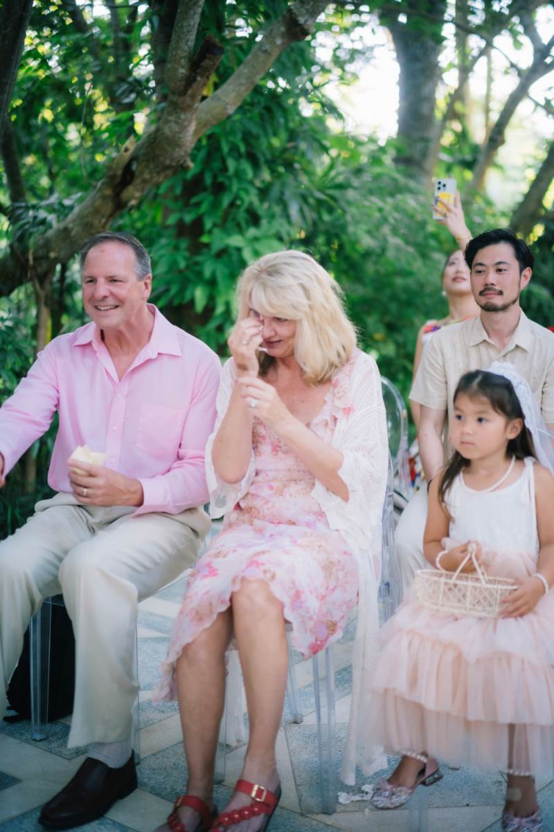 Michaljon’s parents share an emotional moment during the wedding ceremony at Tirtha.