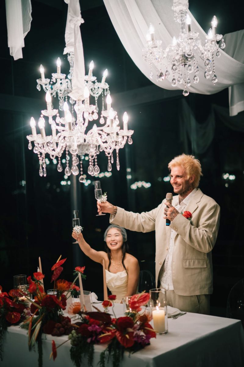 Akari & Michaljon raise a toast during their reception at the Plumeria Room.