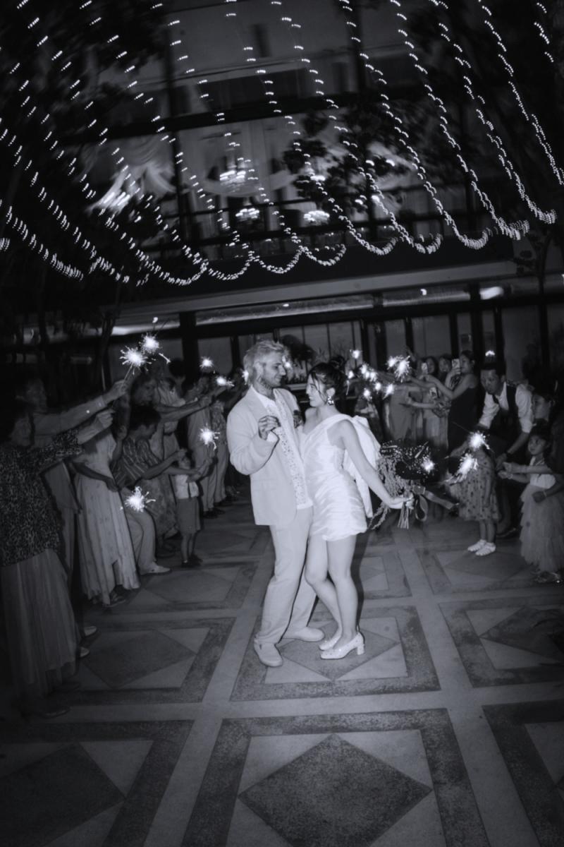 Akari & Michaljon share their first dance under sparklers at Tirtha Bali.