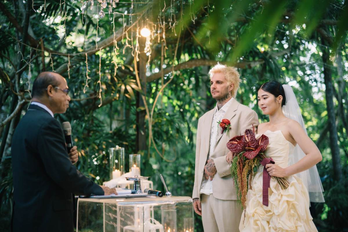 Wedding ceremony in Moonlight Garden at The Glass House, Tirtha Bali.