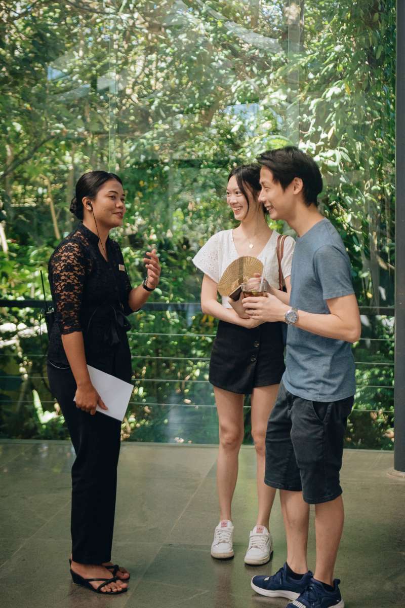 Couple welcomed at Tirtha Bali for a venue visit, where vision and wedding venue cost begin to take shape.